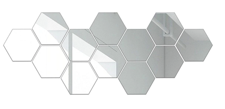 Set 12 Oglinzi Design Hexagon MEDII 15x15 - Oglinzi Decorative Acrilice Cristal - Diamant - Fagure 12 bucati/set TA